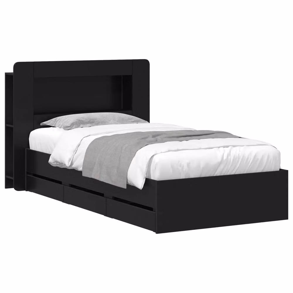 Berkfield Home Modern Bed Frame with Storage Drawers in Black, Engineered Wood, W: 75 cm x L: 190 cm – 2