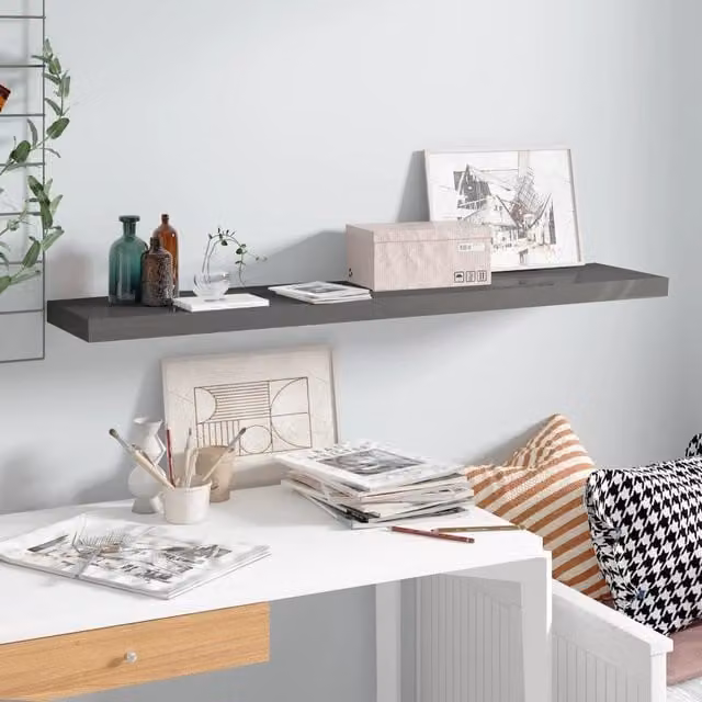 Berkfield Home Floating Wall Shelf in High Gloss Grey, W/D/H: 120 x 23.5 x 3.8 cm