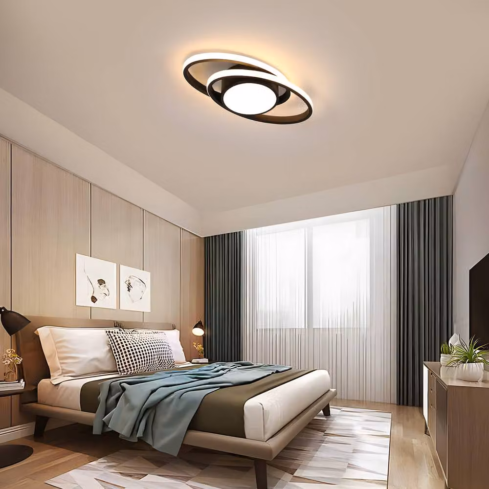 Pheashine Modern Double Circle LED Ceiling Light, 39W, Black and White, Dimmable with Remote Control – 2