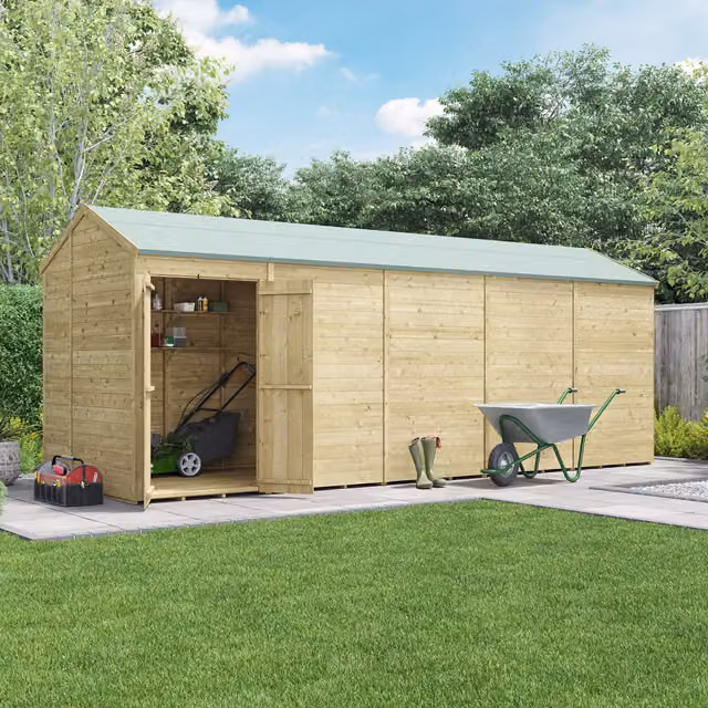 BillyOh Rustic Brown Wooden Apex Shed with Floor and Gable Roof, W/D/H: 609.6 x 353.6 x 213.4 cm