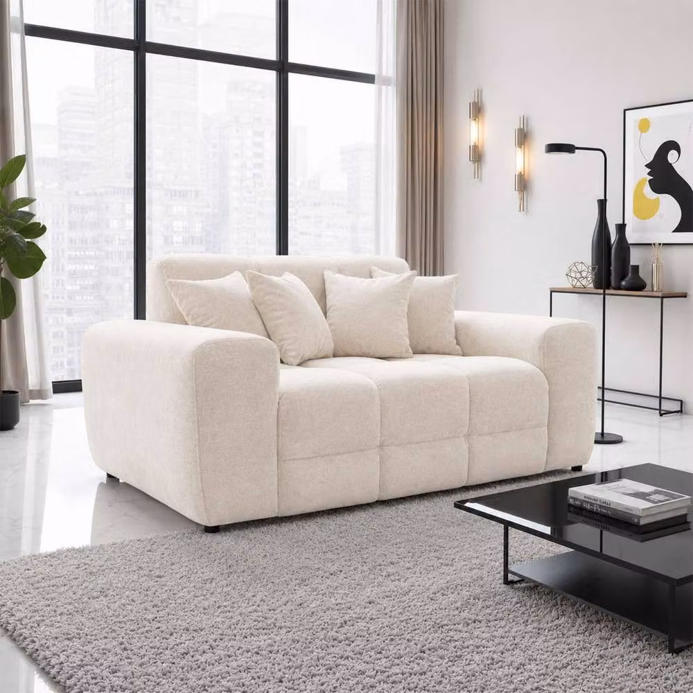 Furnishings For Less UK Jenson Modern Plush Velvet 3 + 2 Seater Sofa Set in Beige and Black with Scatter Cushions – 2