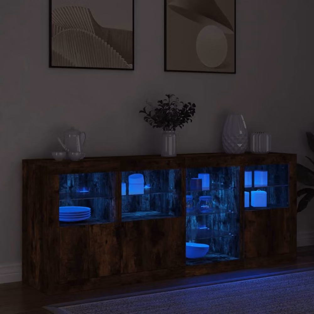Berkfield Home Modern Smoked Oak Sideboard with Integrated LED Lights in Brown, W/D/H: 164 x 37 x 67 cm – 4