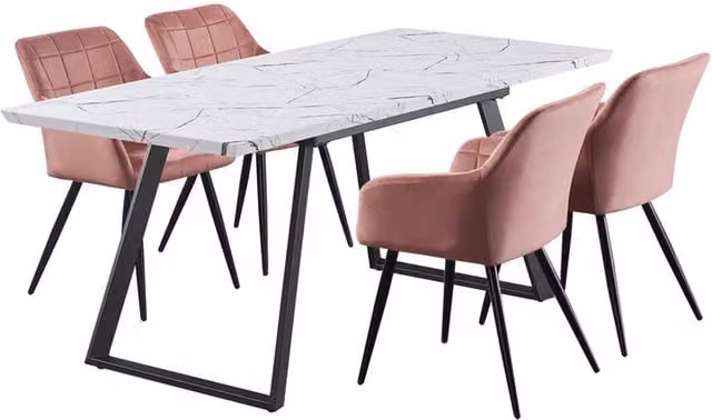 Life Interiors Camden Toga LUX Modern Extendable Rectangular Dining Set with 4 Pink Velvet Chairs