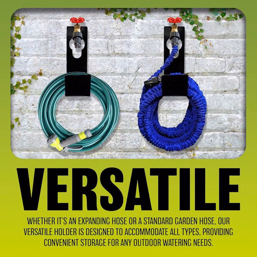 BARGAINS-GALORE Metal Wall Mounted Garden Hose Holder and Organiser Rack in Black – 6