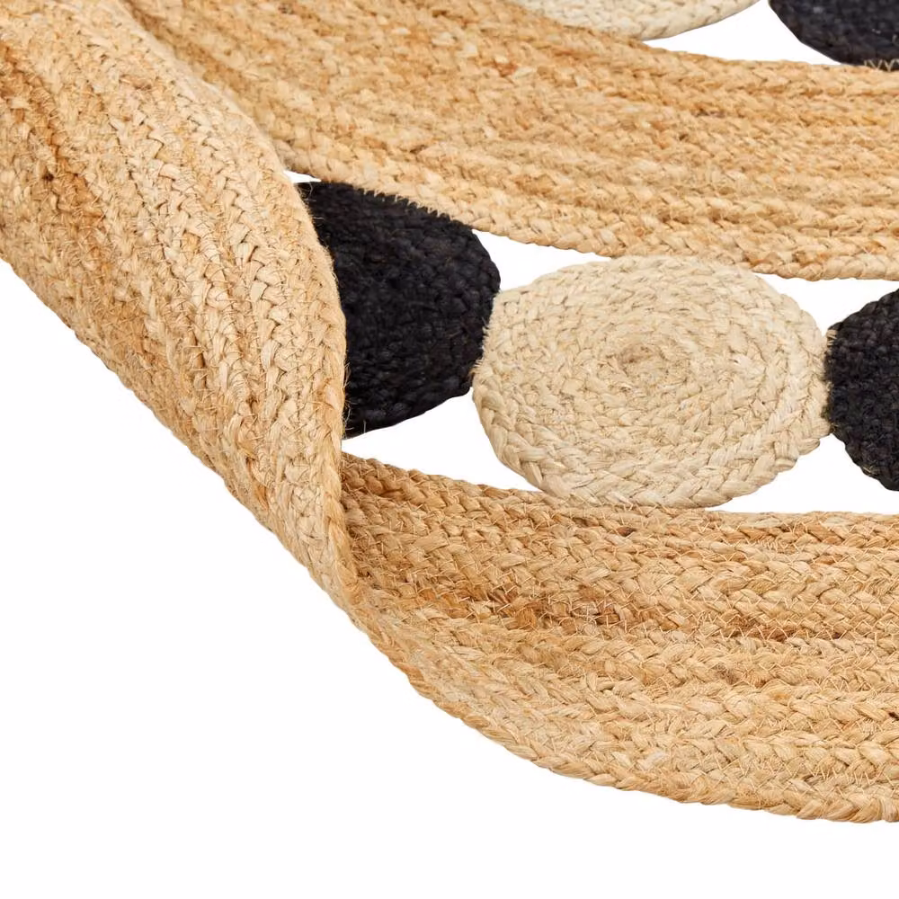 Wyld and Coco Natura Home Boho Round Woven Jute Rug in Beige and Black, Diameter: 140 cm – 4