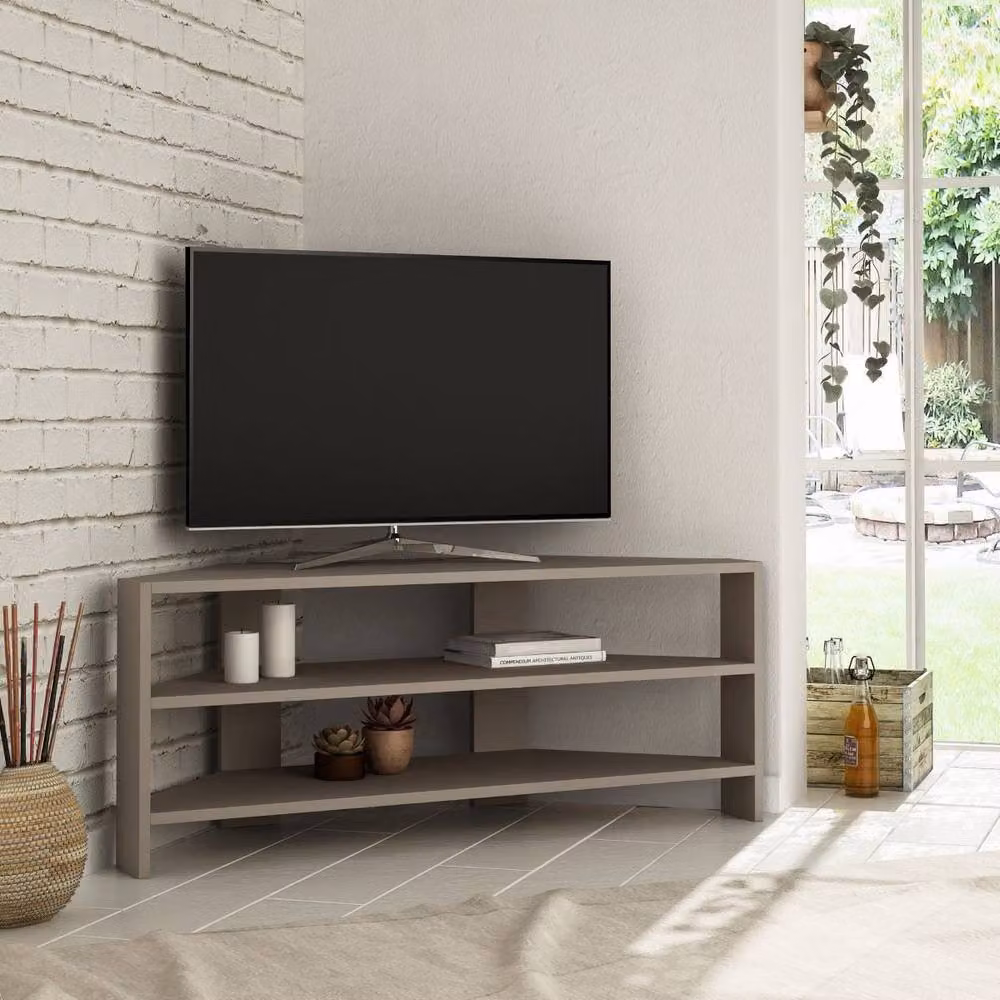 CALICOSY Thales Corner TV Unit with 3 Shelves in Beige, W: 114 cm, D: 36 cm, H: 45 cm – 2