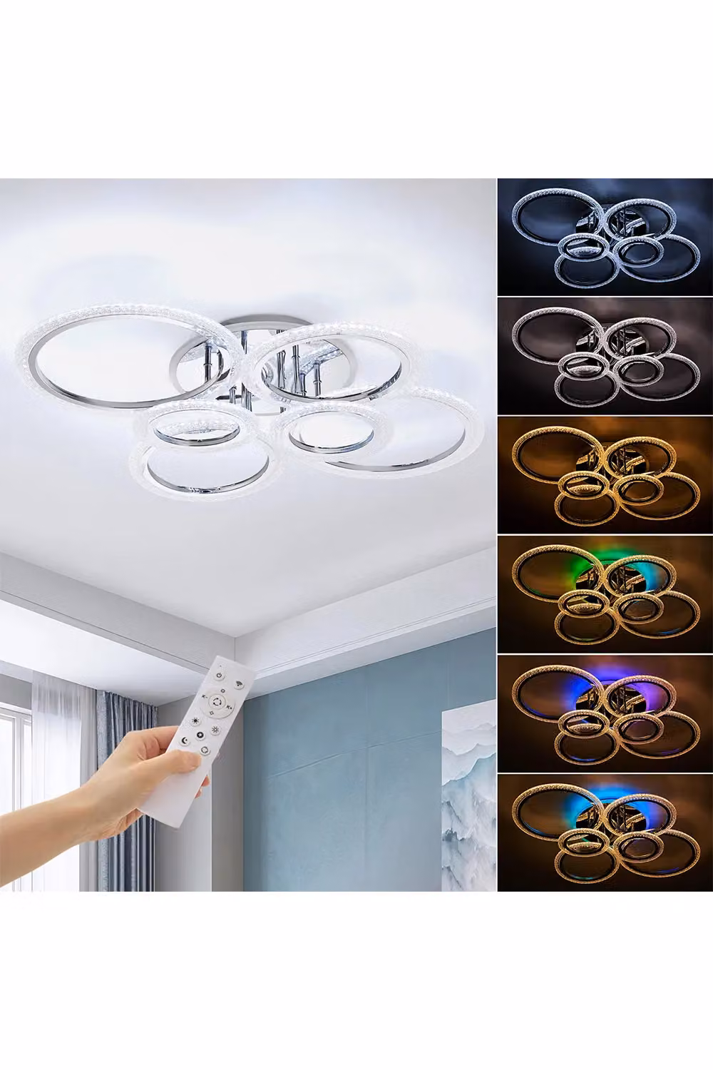 Living and Home 6-Light Adjustable RGB LED Ceiling Light with Remote Control in Beige – 2