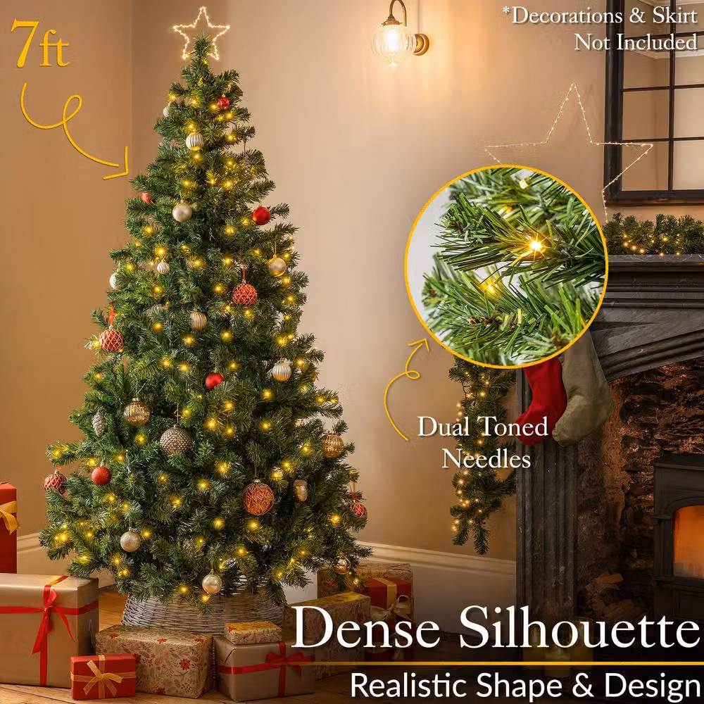 Christow Pre Lit Aspen Spruce Christmas Tree in Green with Colour Switch and Timer, Height: 152.4 cm – 3