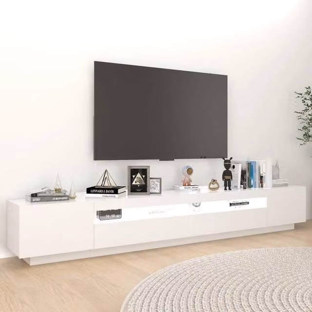Berkfield Home Modern Glossy White TV Cabinet with LED Lights, W/D/H: 260 x 35 x 40 cm