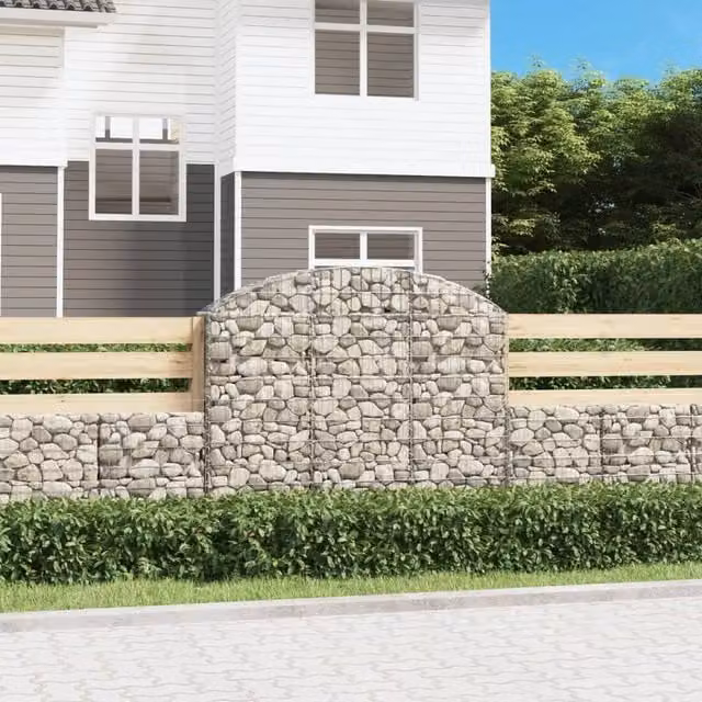 Berkfield Home Arched Gabion Basket in Silver Galvanised Steel, W: 150 cm, D: 30 cm, H: 120-140 cm
