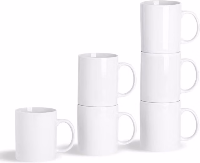 Argon Tableware White Porcelain Tea Mug Set of 6, 285ml