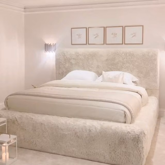 HOB Furniture Luxury Sahara Ottoman Bed with Gas Lift, Upholstered Faux Fur in Beige and White, W/D/H: 180 x 200 cm