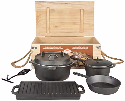 Esschert Design FF240 7-Piece Black Cast Iron Dutch Oven Set, W/D/H: 28.9 x 28.0 x 15.8 cm – 1