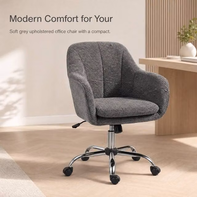 STILVORA Grey Velvet Fabric Task Chair with 360 Degree Swivel and Armrests, W/D/H: 58 x 48 x 120 cm – 1