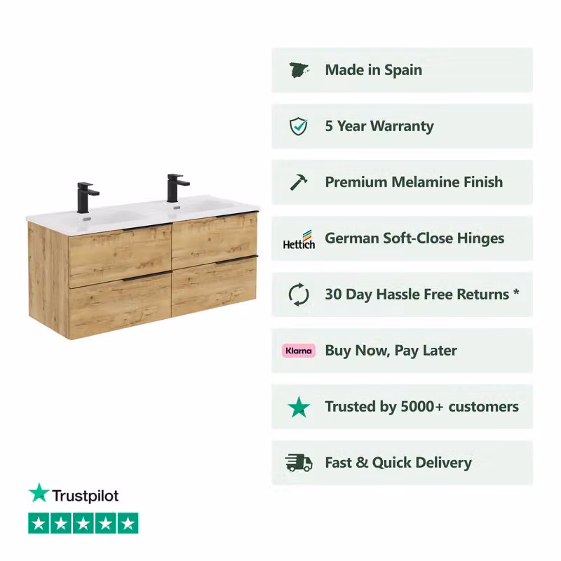 Banyetti Celtic 1200mm Wall Hung Bathroom Vanity Unit with Athena Basin in Ostippo Light Oak – 2