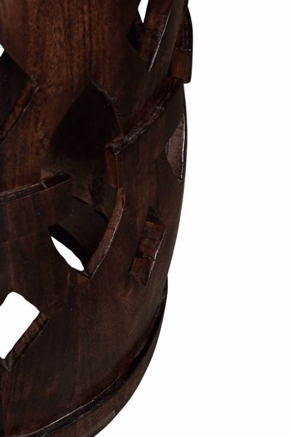 IH Design Carved Solid Mango Wood Round Side Table in Walnut Brown – 3