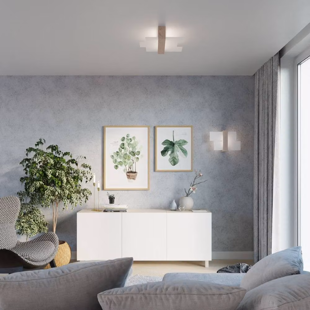 Sollux Lighting Scandinavian Rectangular Ceiling Lamp in Light Oak, W/D/H: 43 x 43 x 12 cm – 4
