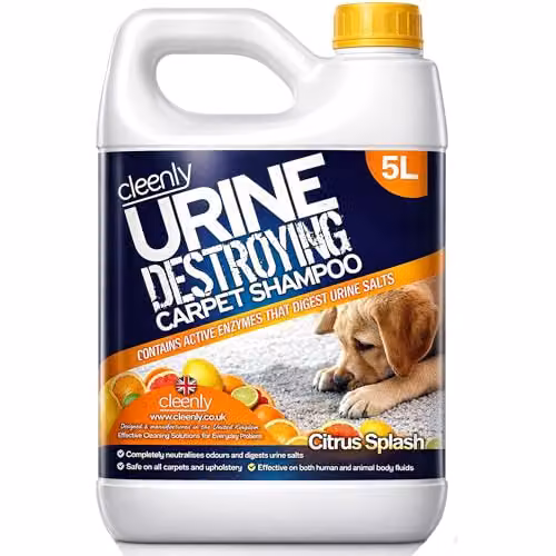 Cleenly Urine Destroying Enzyme Pet Carpet Shampoo Cleaning Detergent, Orange, 5 l