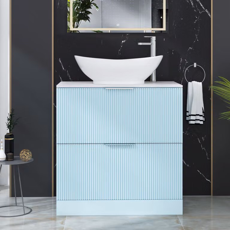 Royal Bathrooms Evora 800mm Powder Blue Fluted Floor Standing Countertop Vanity Unit with Amaze Basin and 2 Drawers