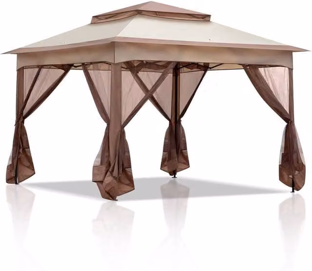 Kelvenix Metal Garden Gazebo Party Canopy Tent in Beige, W: 3.3 m, H: 2.65 m
