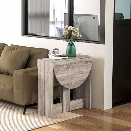 HOMCOM Modern Grey Folding Drop Leaf Dining Table for Kitchen and Dining Rooms, W/D/H: 76 x 73.7 x 76 cm – 4