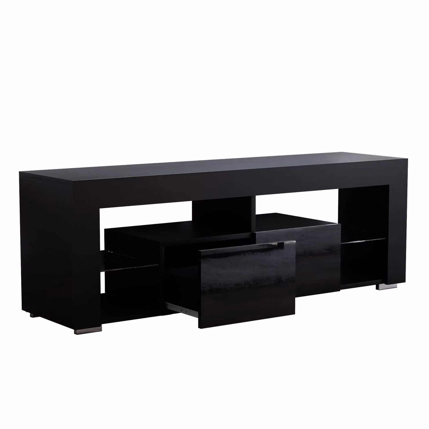 Vida Designs Luna Modern 2 Drawer LED TV Unit with Integrated Lighting and Glass Details in Black – 4