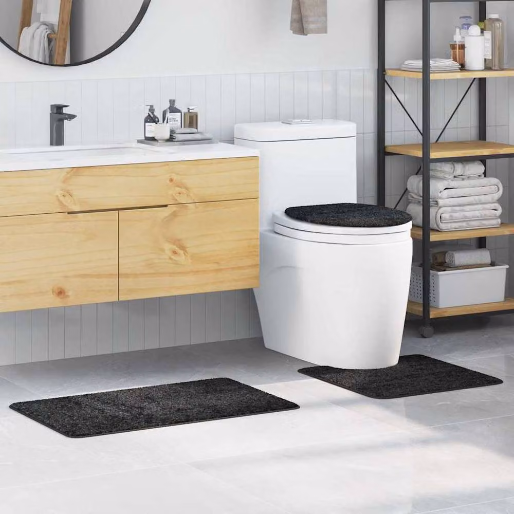 Berkfield Home 3 Piece Microfibre Bath Mat Set in Grey, Non-Slip and Quick-Drying – 2