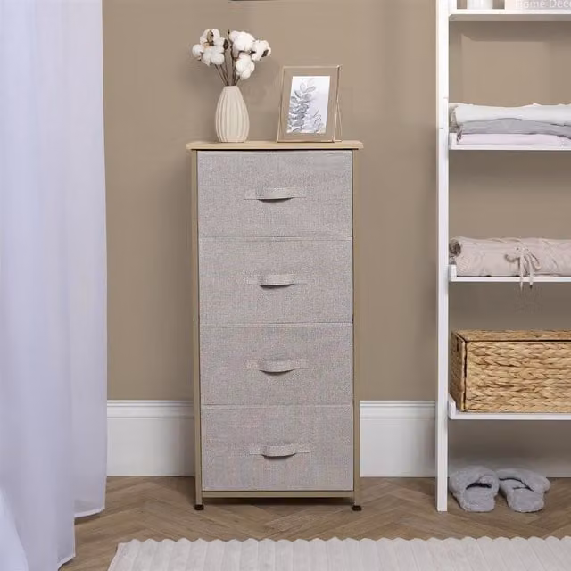 OHS Brooklyn Modern Fabric Drawer Cabinet in Beige and Yellow, Width: 94 cm