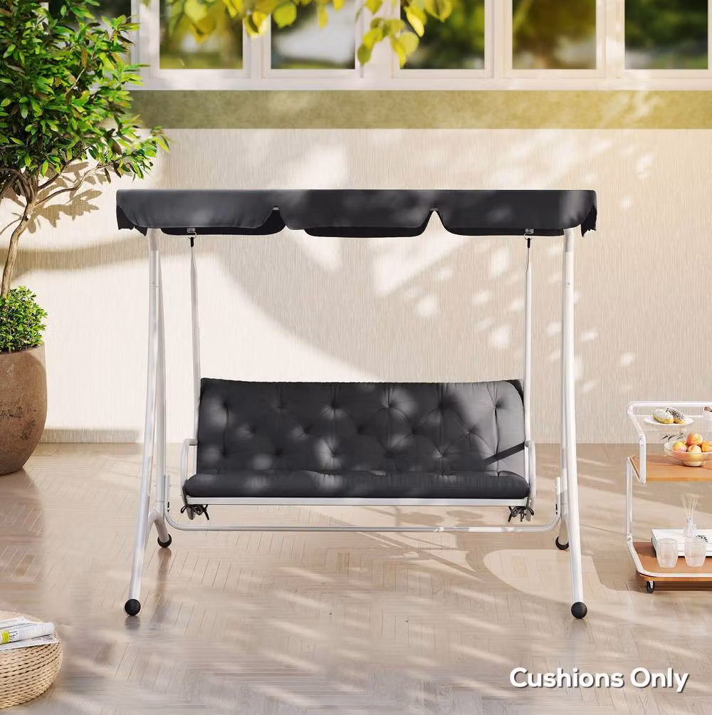 STILVORA Black 3 Seater Rectangular Bench Cushion with Ties – 3