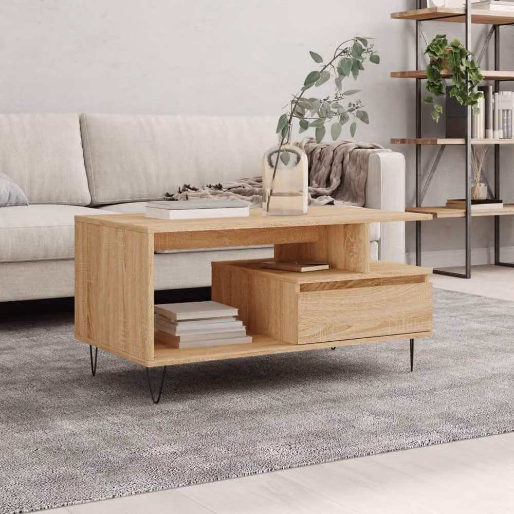 Berkfield Home Modern Rectangular Coffee Table in Sonoma Oak, W/D/H: 90 x 49 x 45 cm – 2
