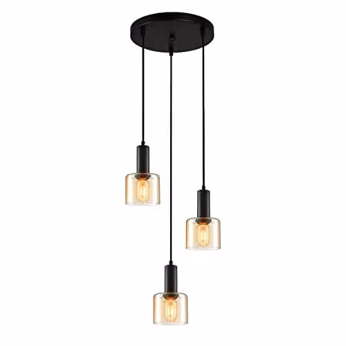 Netlighting Santia Modern 3 Light Cluster Pendant Ceiling Light in Black with Transparent Glass Cylinders and E27 Sockets