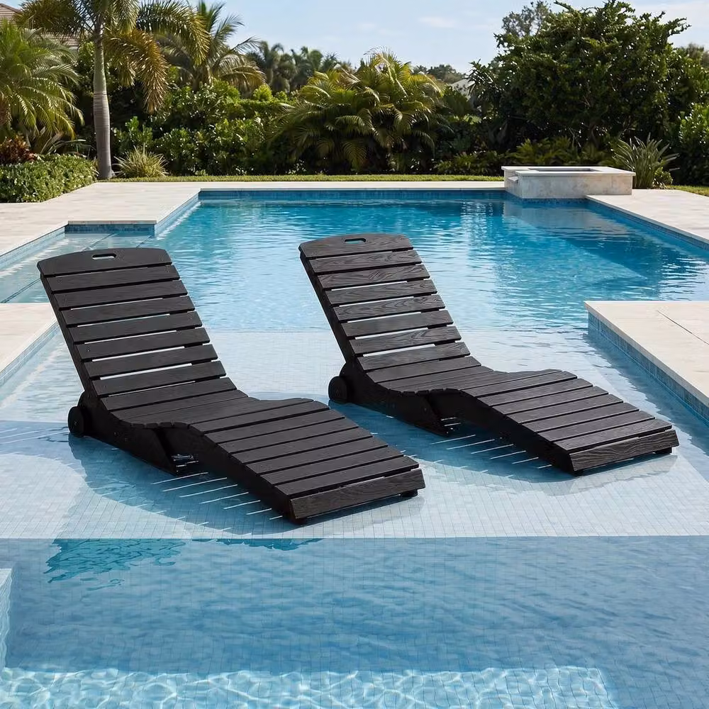 KORVIXA Ergonomic Pool Chaise Lounger with Wheels in Black – 4