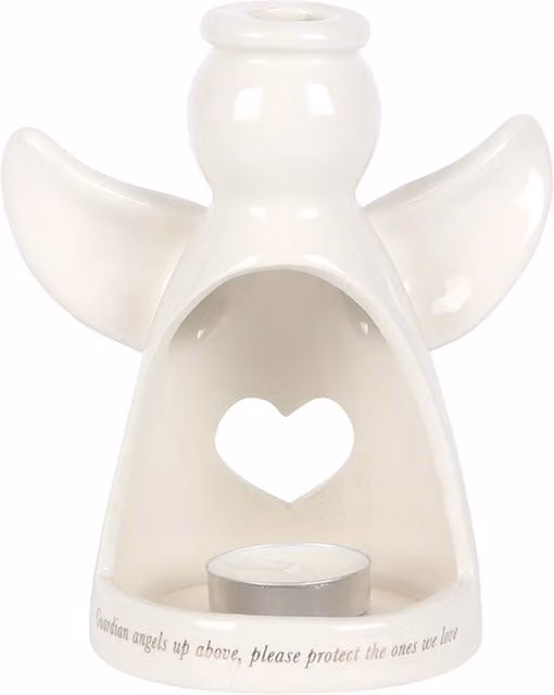 KDMK Guardian Angel Ceramic Tealight Holder in White and Gold