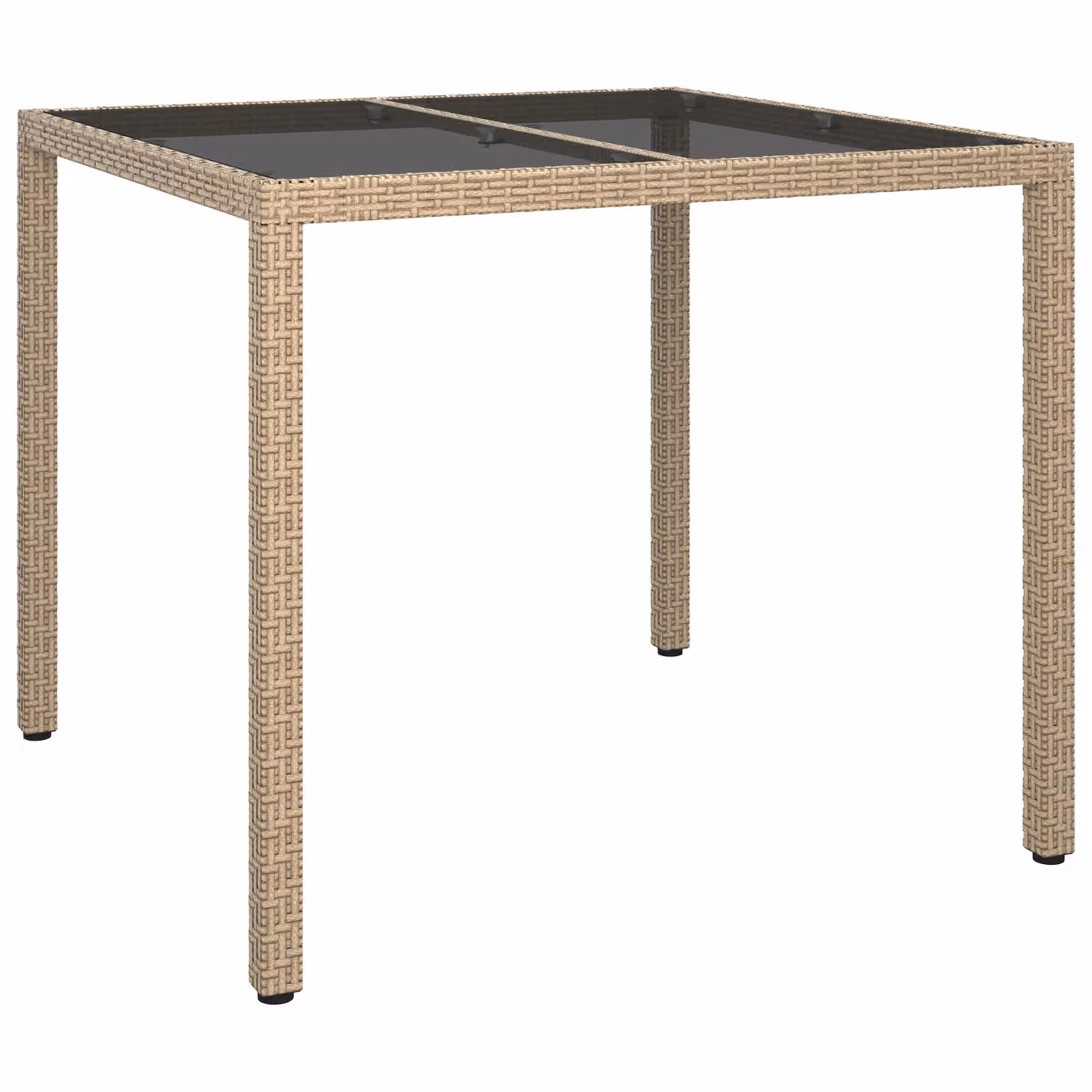 Berkfield Home Garden Dining Table in Beige Poly Rattan with Glass Top, W/D/H: 90 x 90 x 75 cm – 2