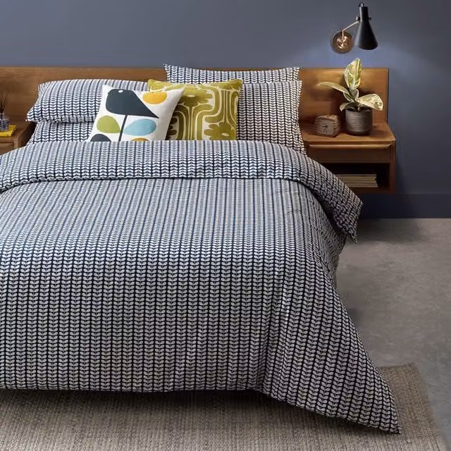 Orla Kiely Tiny Stem Whale Blue Cotton Duvet Cover Bedding