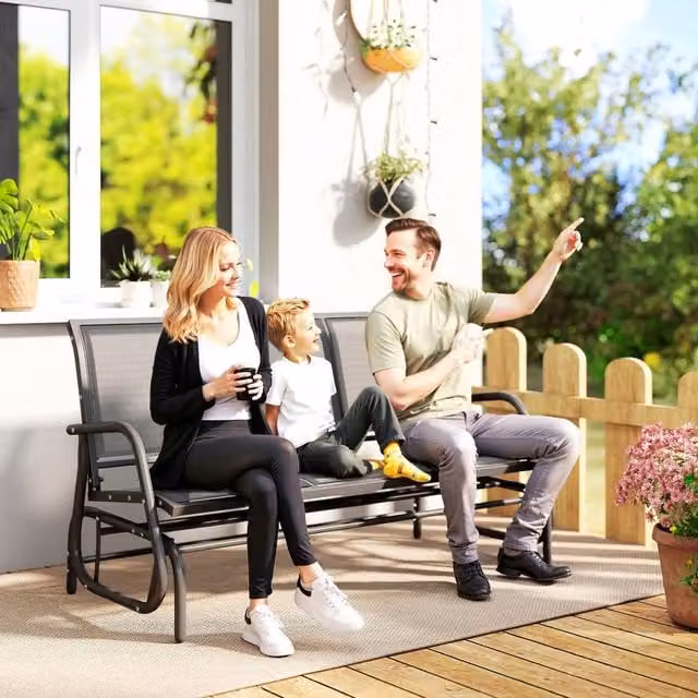 FORGEVIO 3-Seat Metal Glider Rocking Chair Garden Bench in Black – 1
