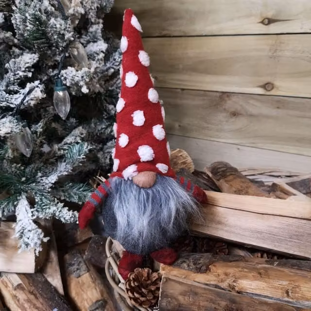 Samuel Alexander 32cm Festive Christmas Bearded Gonk in Red, Grey and White with Polka Dot Hat