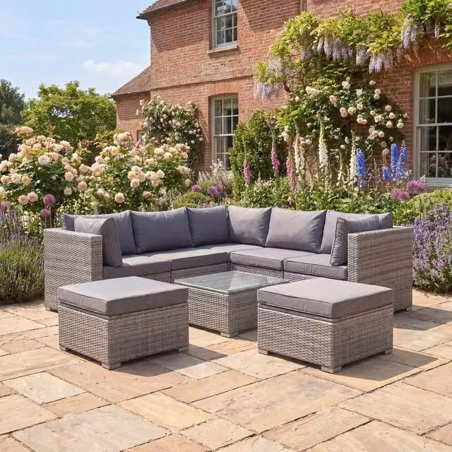 Rosewood & Stone Home Anglesey 7 Seat L-Shape Modular Garden Set in Grey