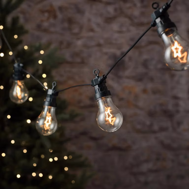 Lights4fun 10 Star LED Warm White Outdoor Festoon String Lights in Black