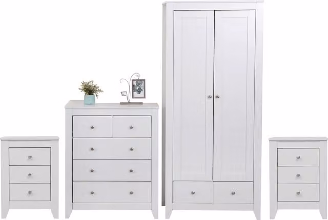 HMD White Wooden Modern Bedroom Set in 3 or 4 Pieces