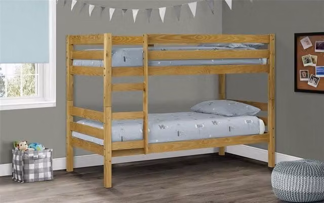 Ashfield Solid Pine Two-Tier Bunk Bed in Brown, W/D/H: 90 x 190 x 159 cm – 1