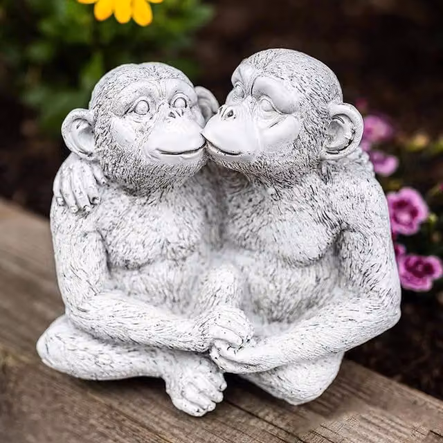 Garden Mile Kissing Monkey Stone Garden Ornament, Grey