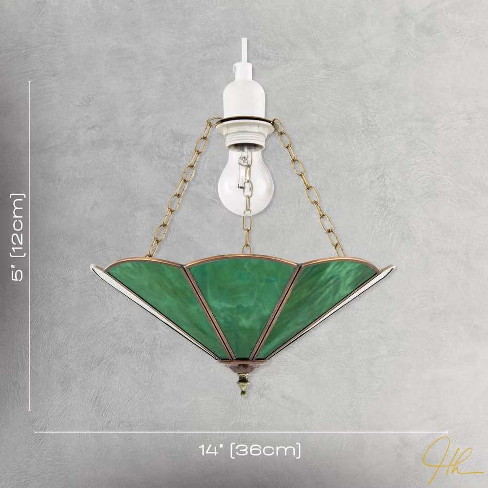 Happy Homewares Classic Tiffany Glass Easy Fit Pendant Shade with Brass Trims in Green, Diameter: 35.56 cm – 4