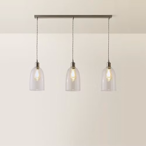 ValueLights Kira Glass Cloche Dome 3 Drop Bar Brushed Chrome Diner Ceiling Pendant Light