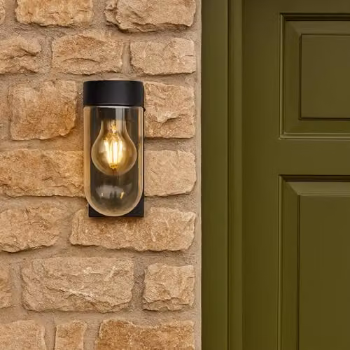 CGC Lighting Rowan Black Outdoor Wall Lantern with Transparent Glass Diffuser IP54 – 6