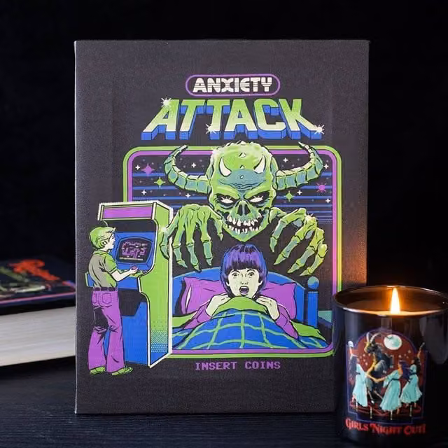 Uniqueful Anxiety Attack Canvas Plaque by Steven Rhodes, Multicolour Retro Illustration