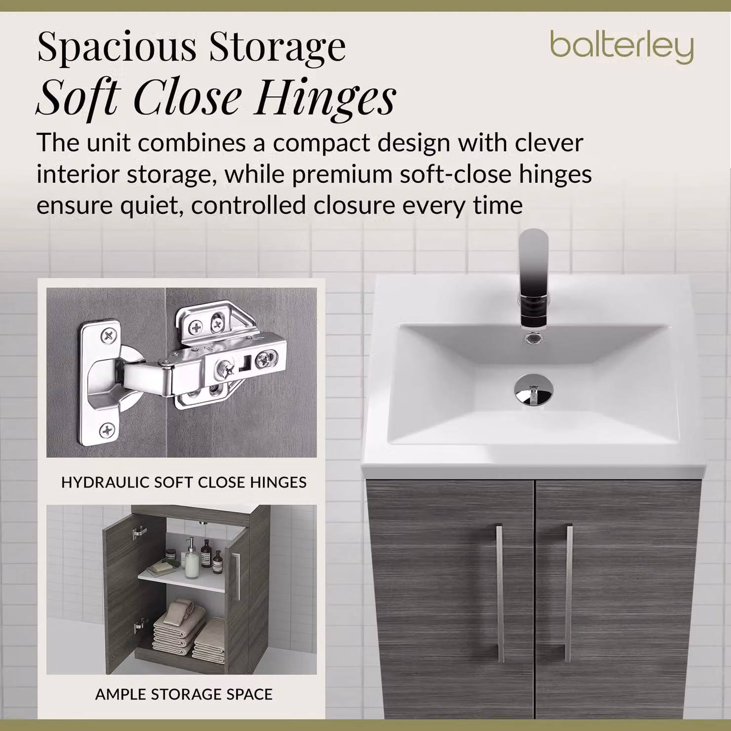 Balterley Modern Wood Grey Freestanding Bathroom Vanity Unit with Soft Close Doors, W: 60 cm, H: 84 cm – 3
