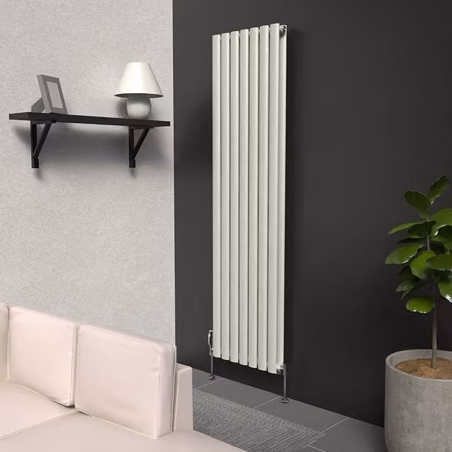 Lux Heat Oval Coloured Vertical Radiator in Dove Grey, H 160 cm x W 42 cm