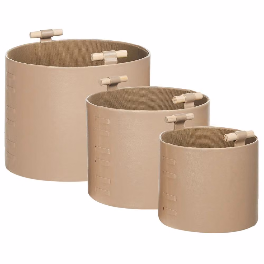 Wyld and Coco 3-Piece Beige Faux Leather Storage Baskets with Handles – 2