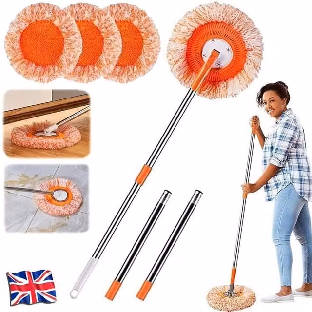 Nordara 360 Degree Rotating Retractable Floor and Wall Dust Mop with Microfibre Head in Orange